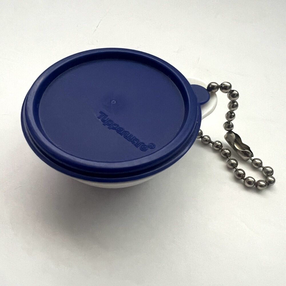 Tupperware Blue White That's A Bowl Mini Plastic Container Keychain .875” x 1.75